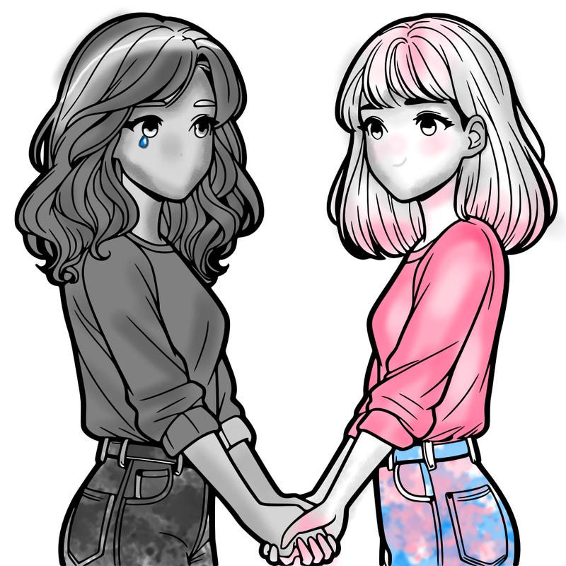 two realistic girls holding hands