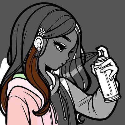 a realistic girl spray painting