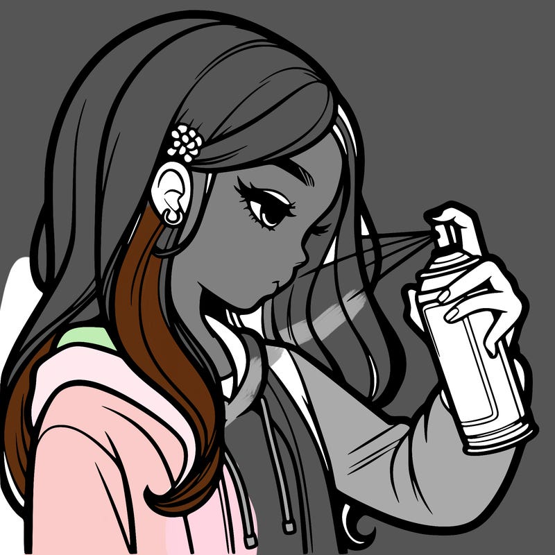 a realistic girl spray painting