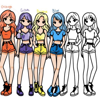 a group of girls wearing crop tops and shorts