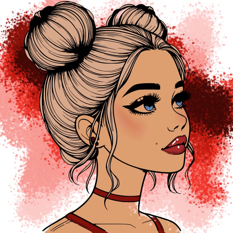 realistic girl with buns on the top of her head