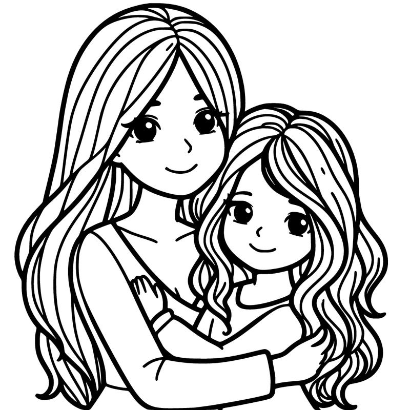 mom with medium length straight blonde hair daughter with long wavy hair hugging