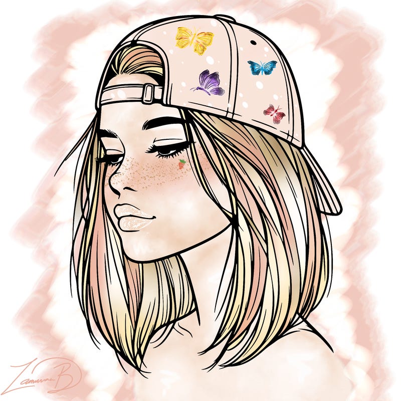 realistic  girl with a backwards hat