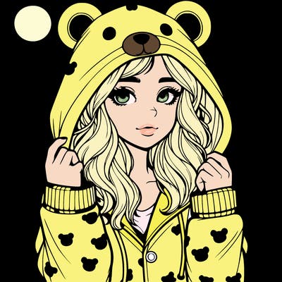 realistic girl in a animal pjs hoodie