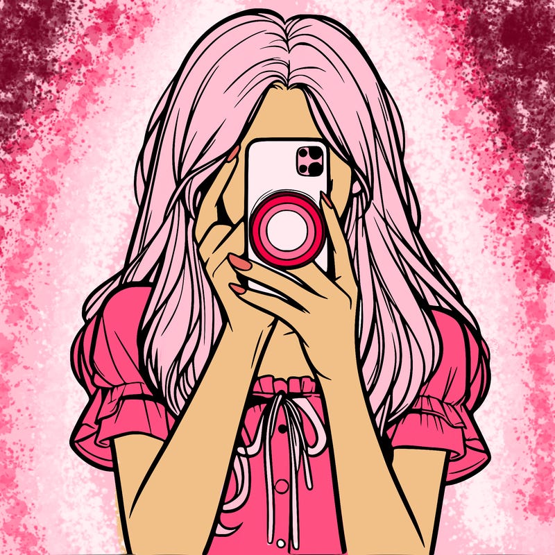 a realistic girl holding her phone taking pictures