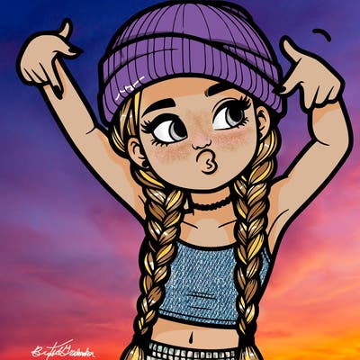 realistic teenage girl with braids and a beanie and crop top doing 🫶🏼