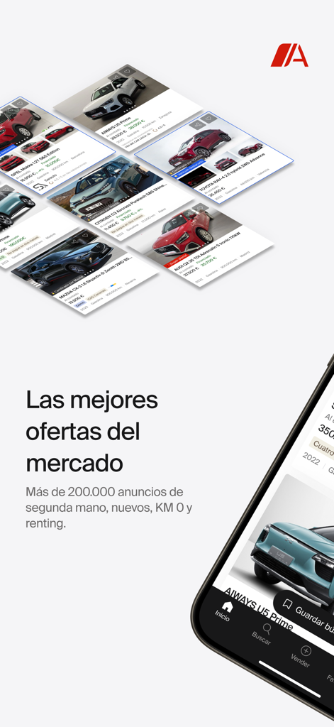 Autocasión - Autocasion mobile app interface showing diverse car listings and Spanish market offer text