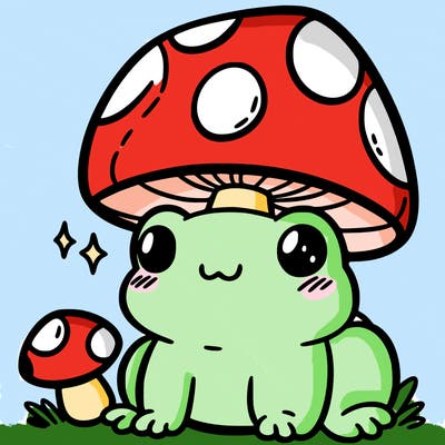 a cute frog with a mushroom hat