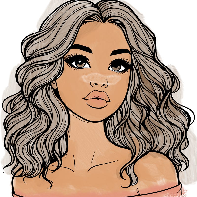 realistic girl with wavy hair and lips