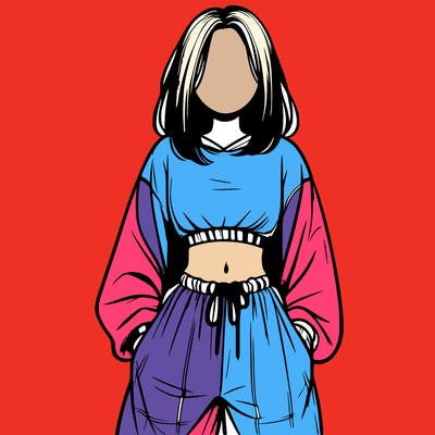 realistic girl faceless with baggy pants and a crop top