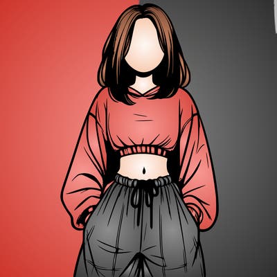 realistic girl faceless with baggy pants and a crop top