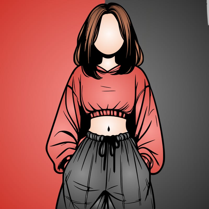 realistic girl faceless with baggy pants and a crop top