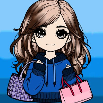 realistic girl with bags