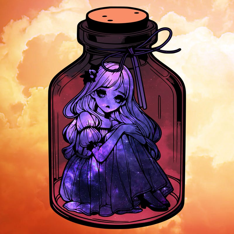 beautiful realistic girl trapped in bottle