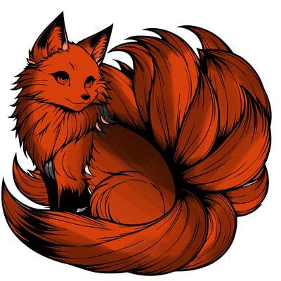 realistic detailed 9 tailed anime fox