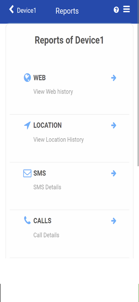 SecureTeen Parental Control - SecureTeen dashboard showing reporting categories for web history, location history, SMS, and call details.