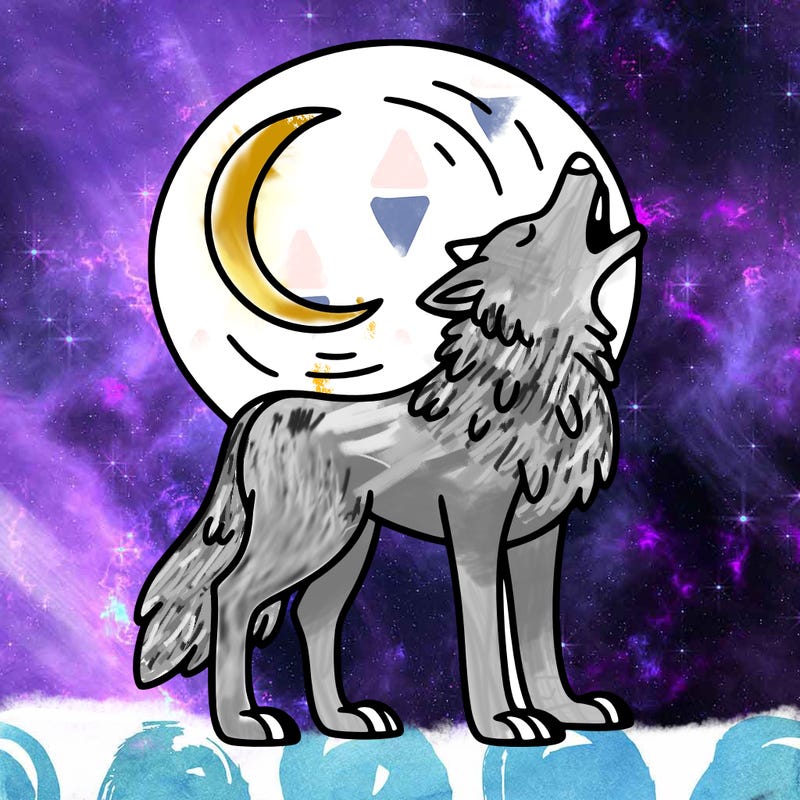 a wolf howling at the moon