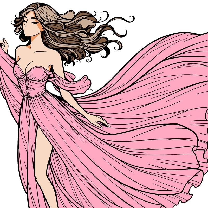 realistic woman in dress flowing the the wind