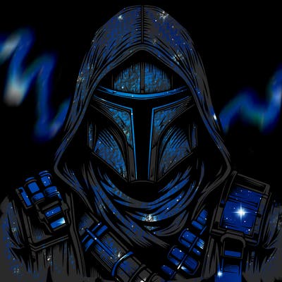 realistic warrior bounty hunter with mask and hood on