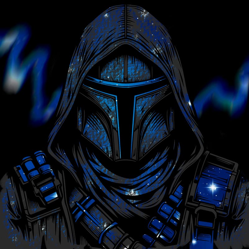 realistic warrior bounty hunter with mask and hood on