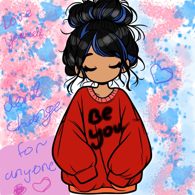 girl with baggy sweatshirt and messy bun