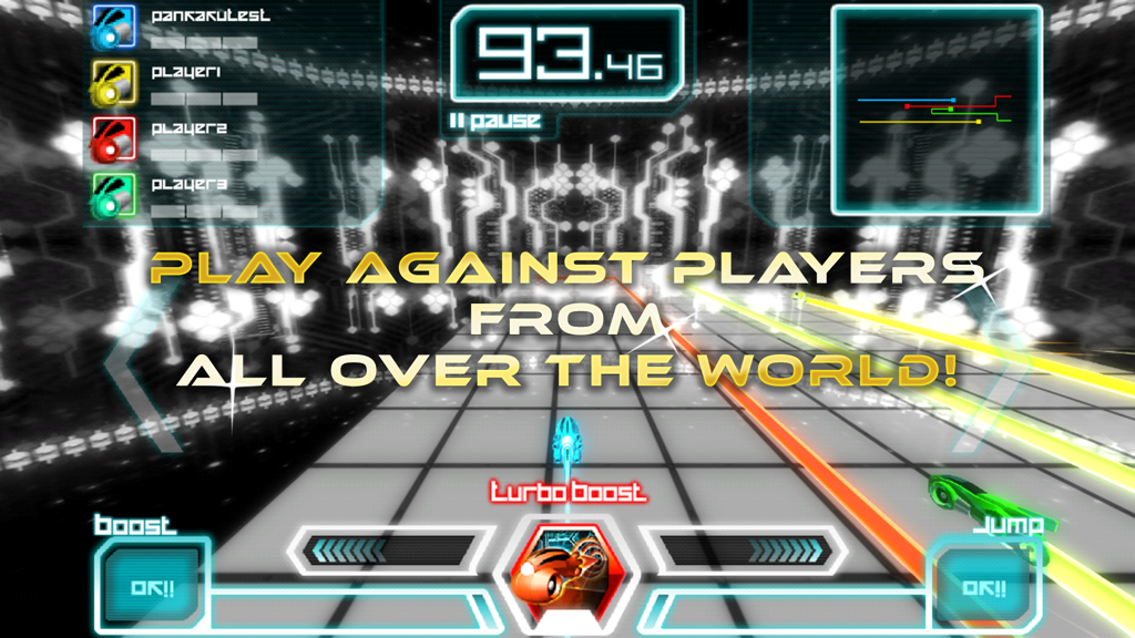 LightBike 2 - Neon light bike racing in a 3D grid arena with colored light trails and online multiplayer UI