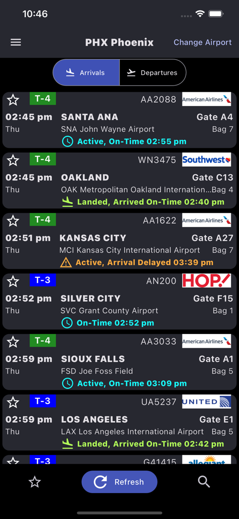 Phoenix Sky Harbor Airport - Echtzeit-Flugankunftsstatus in der mobilen App des Phoenix Sky Harbor Airport, einschließlich Terminal-, Gate- und Gepäckinformationen.