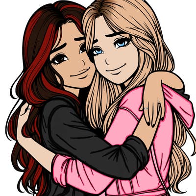 realistic girls hugging