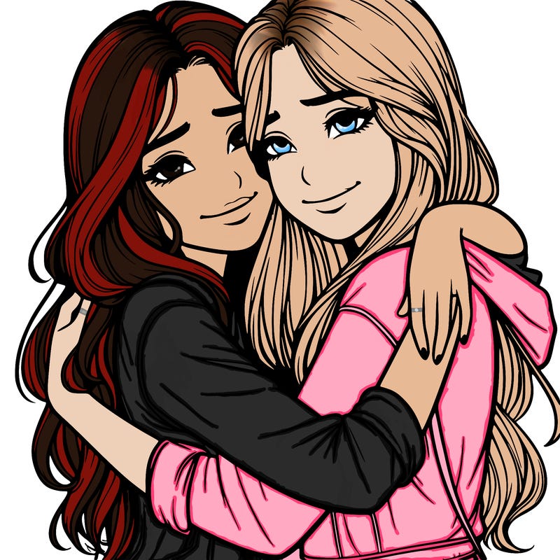 realistic girls hugging