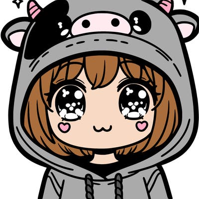 kawaii girl with cow hoodie