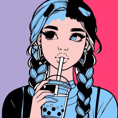 realistic girl with braided hair drinking boba