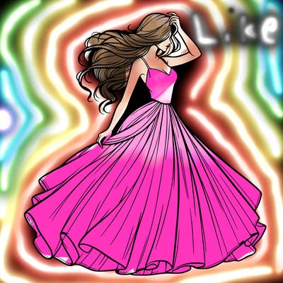 realistic woman with dress flowing in the wind