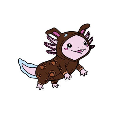 axolotl wearing a dog onesie