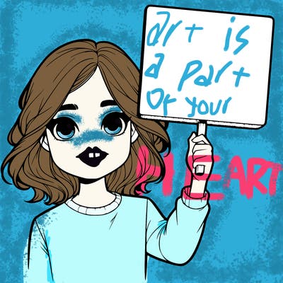 realistic girl holding up a sign