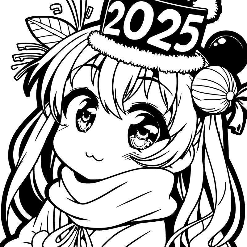 anime new year girl with 2025 head band