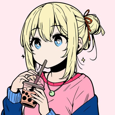 manga character drinking boba