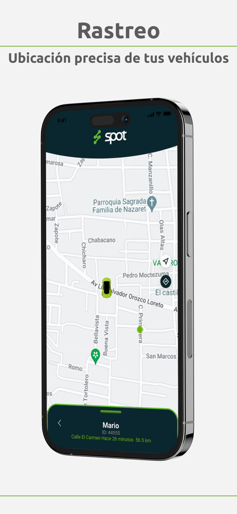 Resser Spot - Resser Spot mobile app displaying real time vehicle tracking on a street map