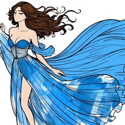 realistic woman in dress flowing the the wind