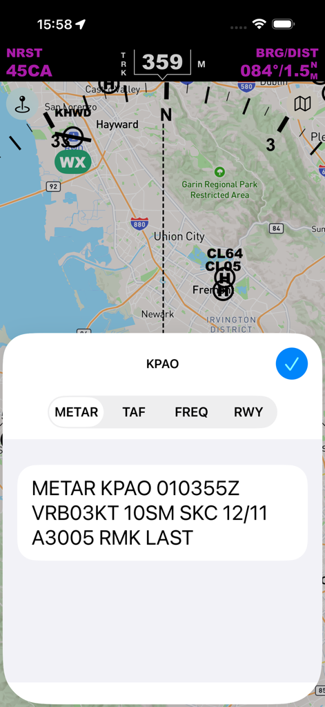 iEFIS Pro - iEFIS Pro app displaying METAR weather information and aviation map for pilots