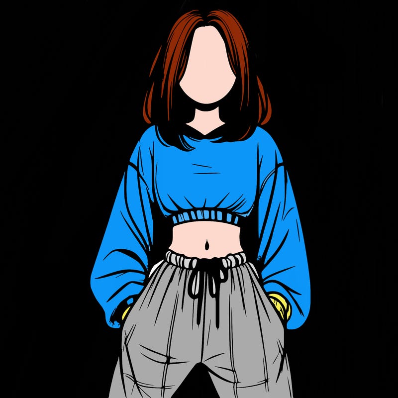realistic girl faceless with baggy pants and a crop top