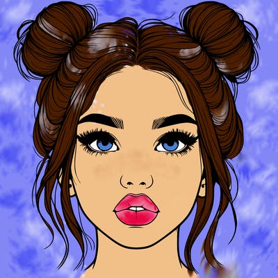 realistic girl with two buns on her hair and lips