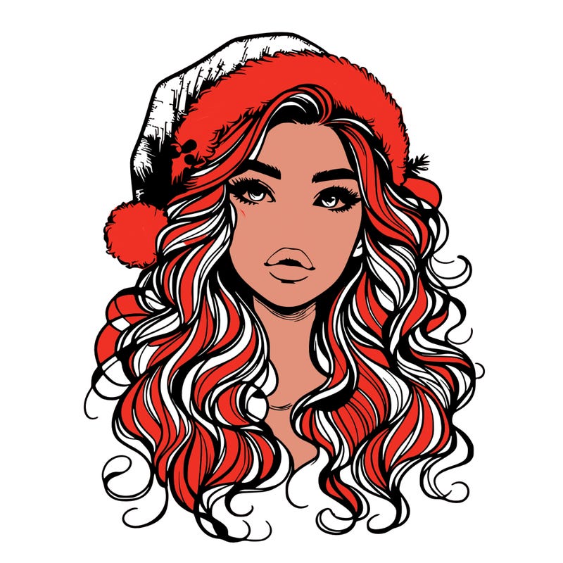 realistic christmas girl with wavy hair and lips