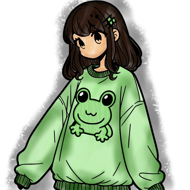 girl wearing frogging sweatshirt