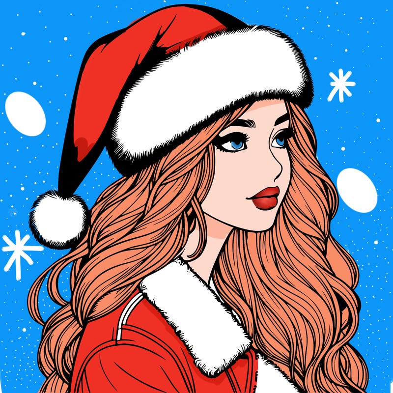 realistic girl in santa hat