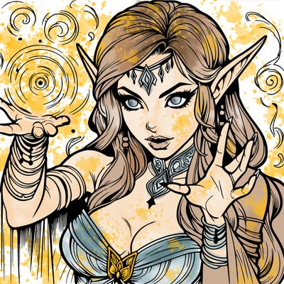 realistic scary beautiful elf sorceress casting spell