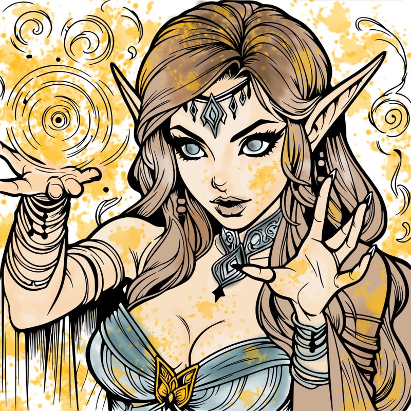 realistic scary beautiful elf sorceress casting spell