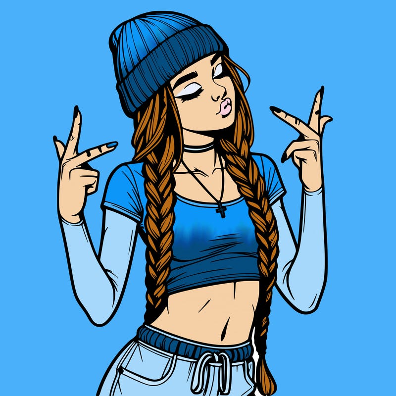 realistic teenage girl with braids and a beanie and crop top doing 🫶🏼