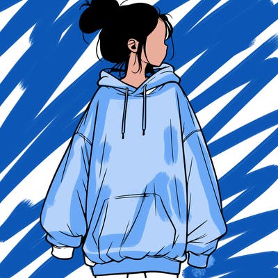 realistic girl with a oversized sweatshirt on and a bun