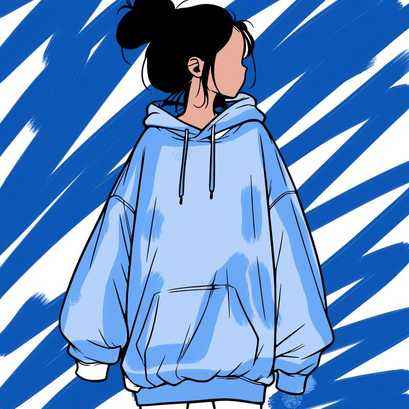 realistic girl with a oversized sweatshirt on and a bun