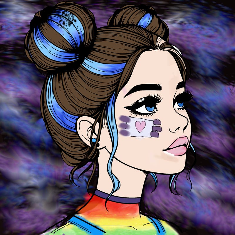 realistic girl with buns on the top of her head